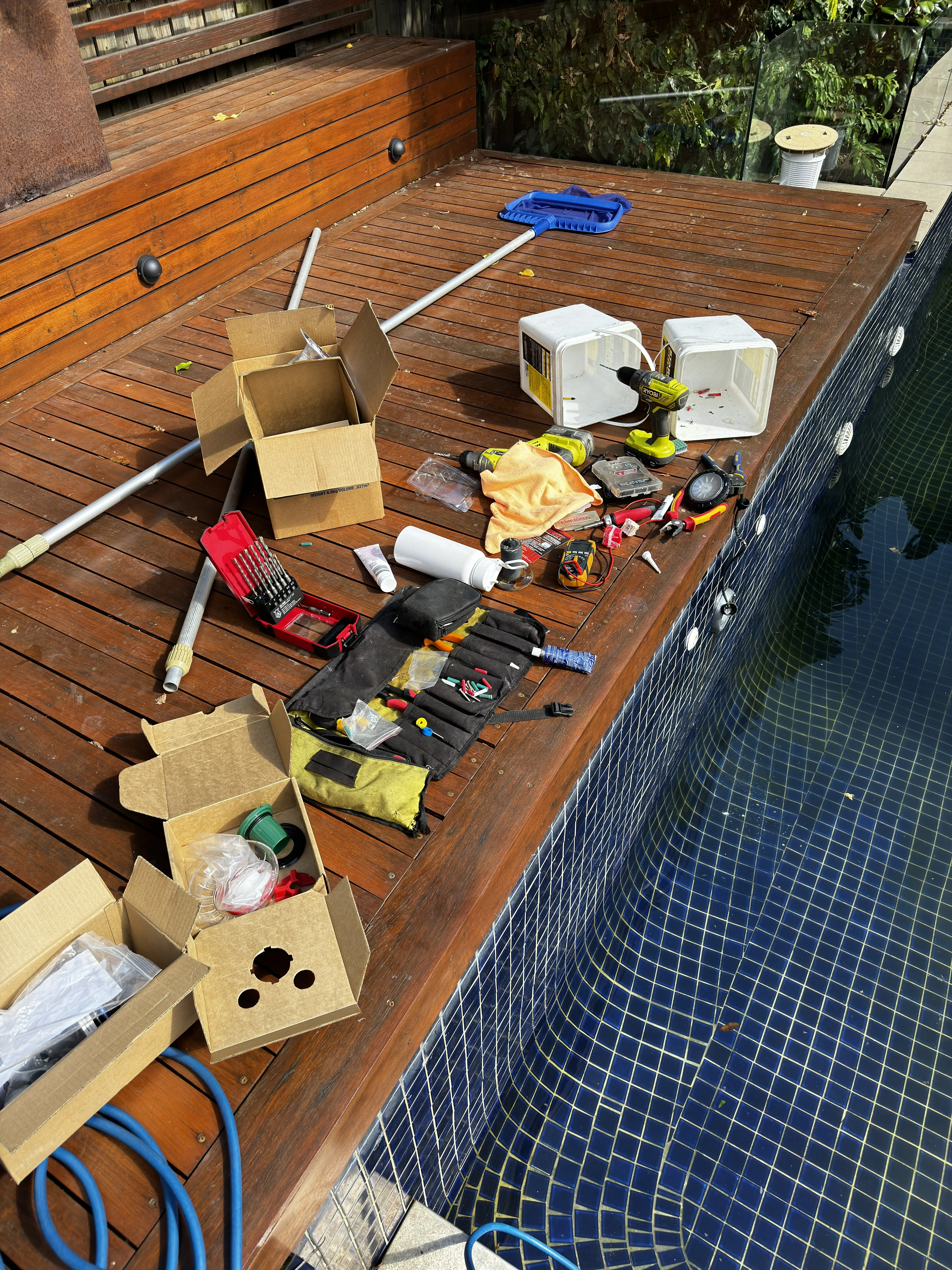 Poolside tools set out for service work